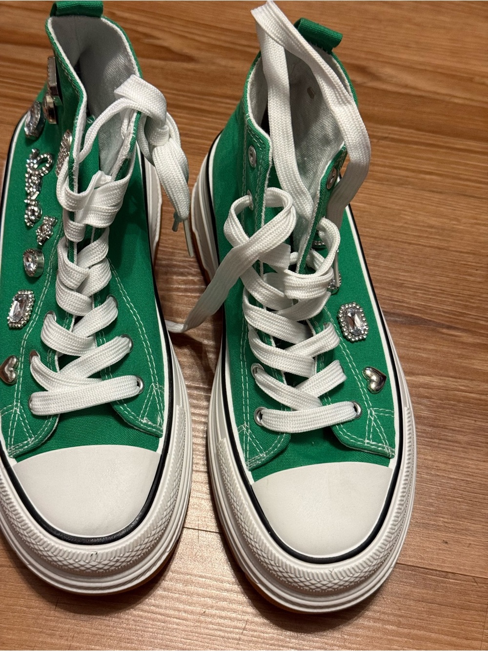 Green Platform Crystal-Embellished High Top Sneakers - Picture 2 of 4